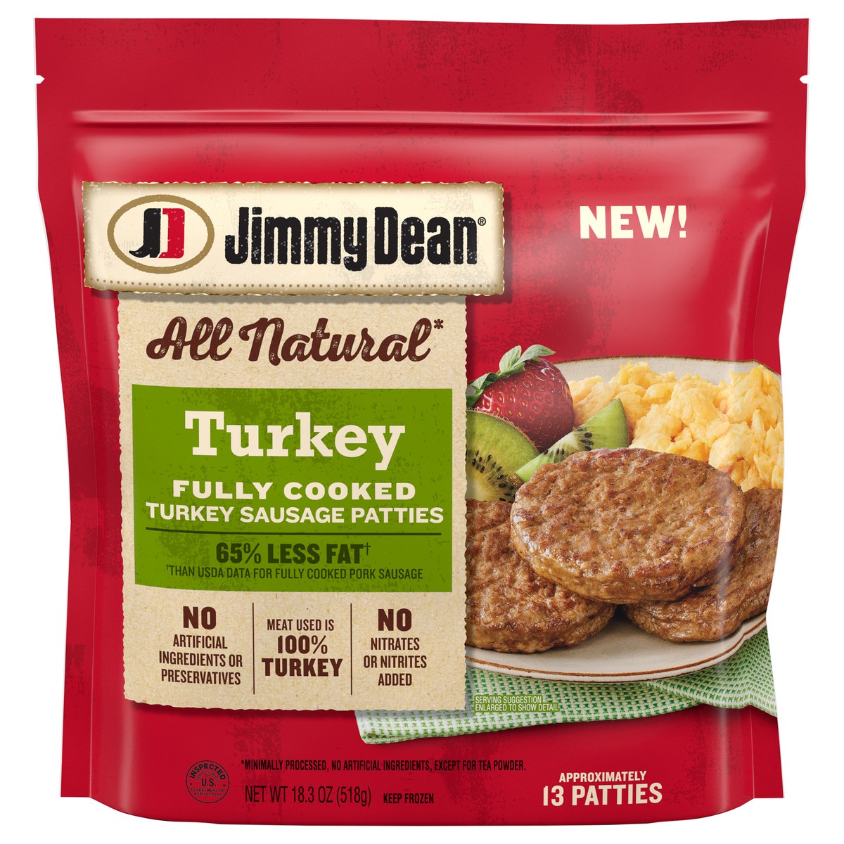 slide 6 of 11, Jimmy Dean All Natural Fully Cooked Turkey Sausage Patties, 18.3 oz Bag, 18.3 oz