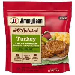 Jimmy Dean All Natural Fully Cooked Turkey Sausage Patties, 18.3 oz Bag