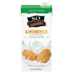 So Delicious Dairy Free Shelf Stable Unsweetened Almond Milk, Creamy and Delicious Vegan and Gluten Free Plant Based Milk Alternative, 32 fl oz Carton