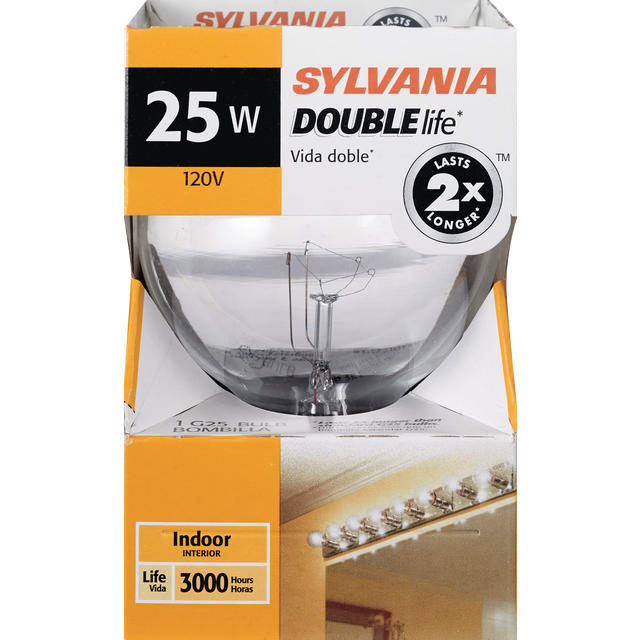 slide 1 of 1, Sylvania Double Life Clear 25 Watt Indoor Light Bulb, 1 ct