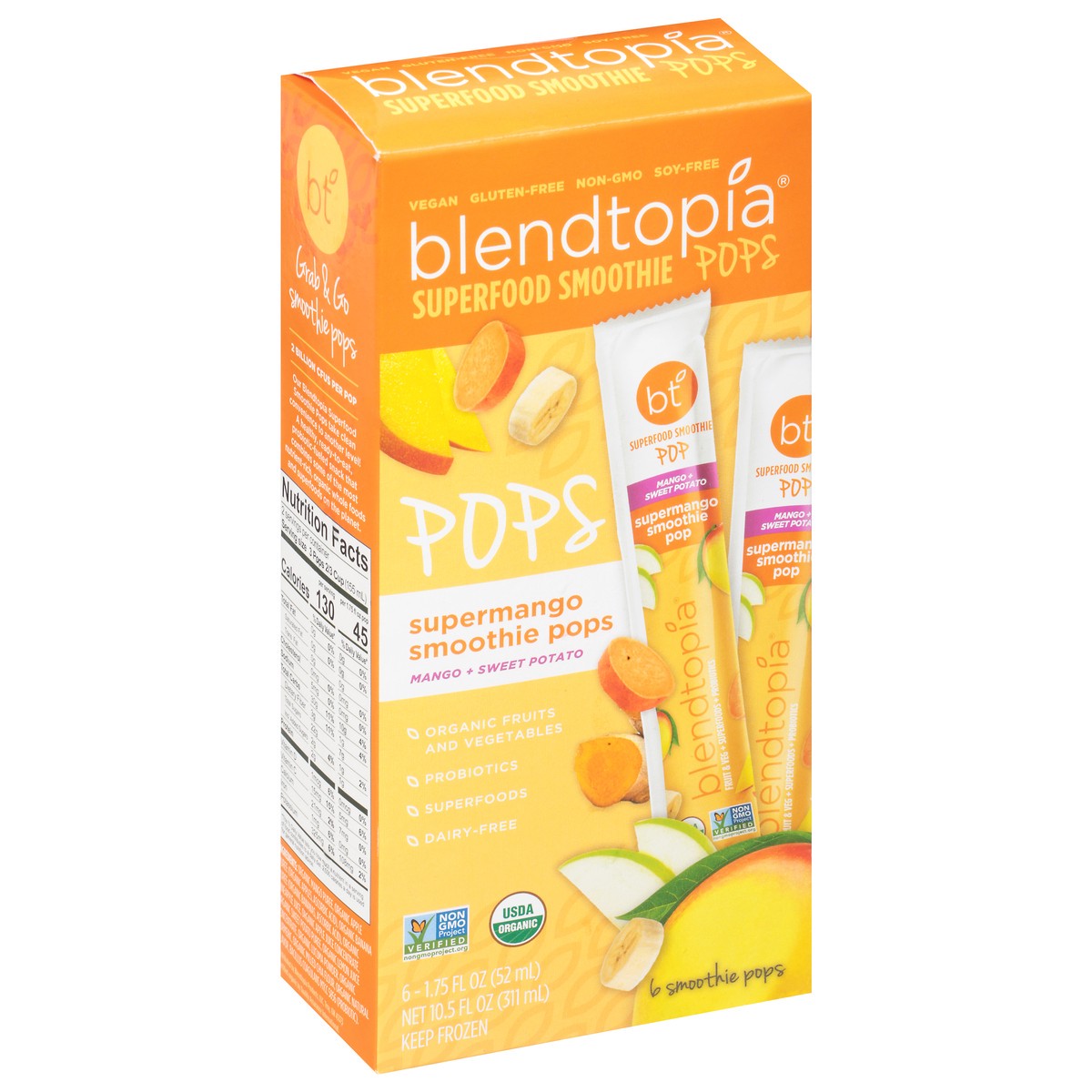 slide 6 of 9, Blendtopia Superfood Smoothie Pops, Supermango, 6-1.75 Fl Oz, 10.5 fl oz