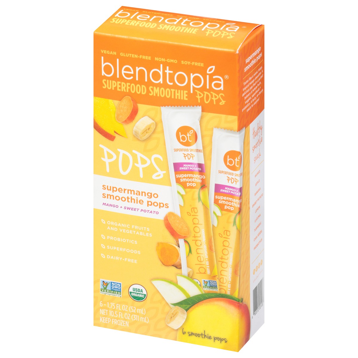 slide 9 of 9, Blendtopia Superfood Smoothie Pops, Supermango, 6-1.75 Fl Oz, 10.5 fl oz