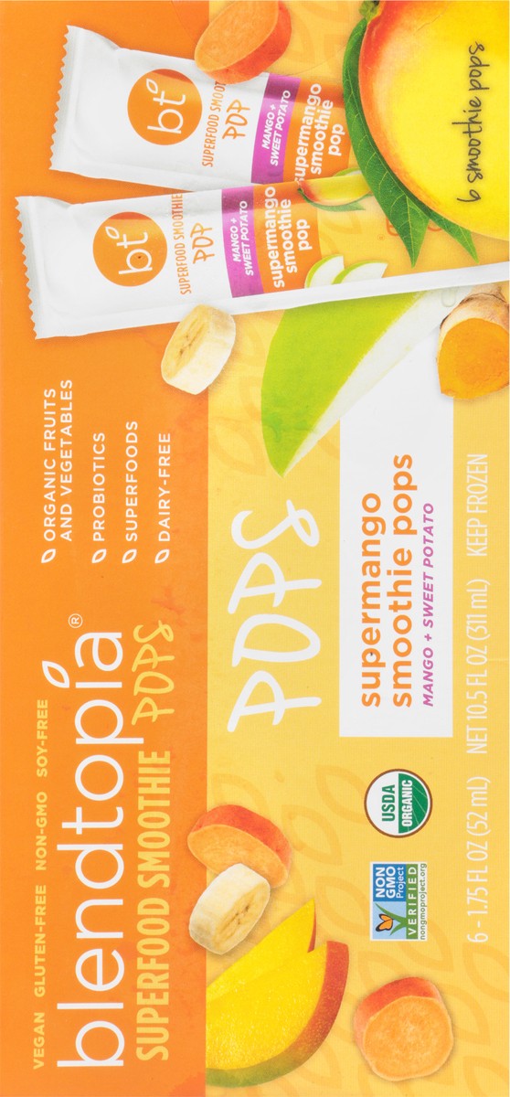 slide 3 of 9, Blendtopia Superfood Smoothie Pops, Supermango, 6-1.75 Fl Oz, 10.5 fl oz