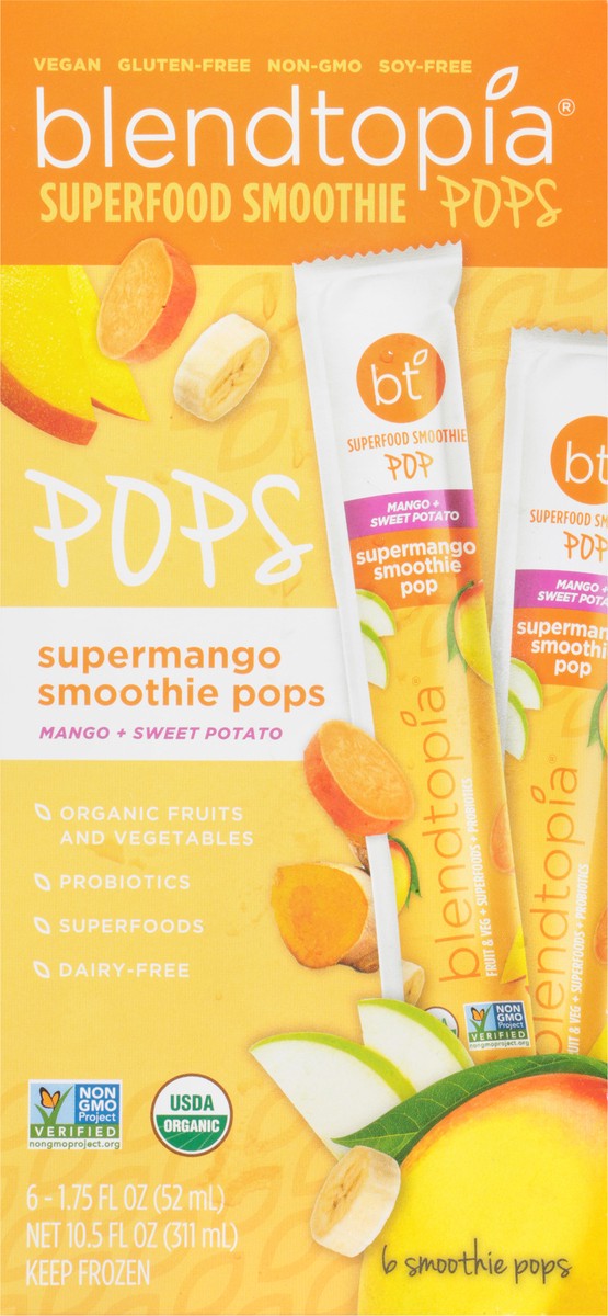 slide 5 of 9, Blendtopia Superfood Smoothie Pops, Supermango, 6-1.75 Fl Oz, 10.5 fl oz