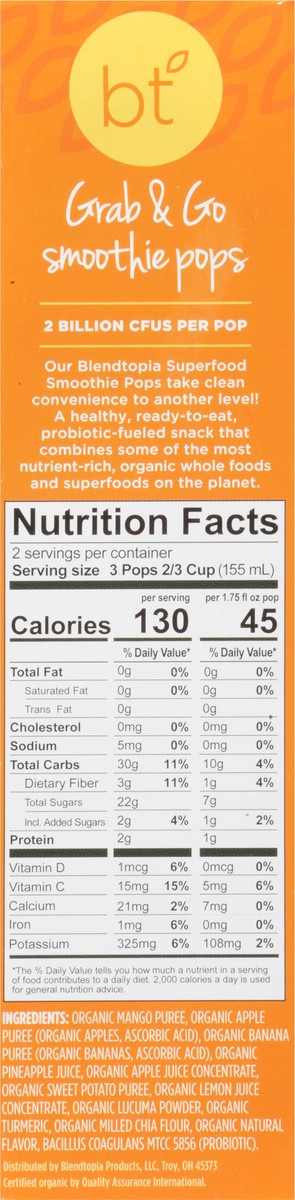 slide 7 of 9, Blendtopia Superfood Smoothie Pops, Supermango, 6-1.75 Fl Oz, 10.5 fl oz