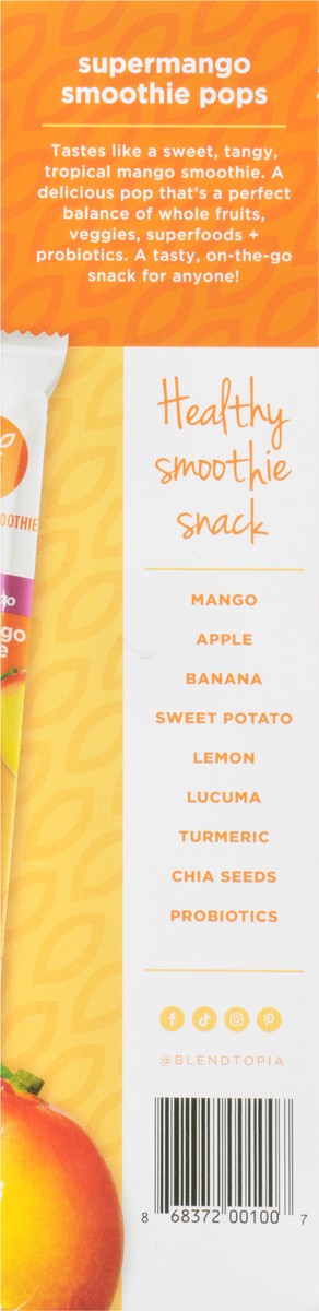 slide 2 of 9, Blendtopia Superfood Smoothie Pops, Supermango, 6-1.75 Fl Oz, 10.5 fl oz