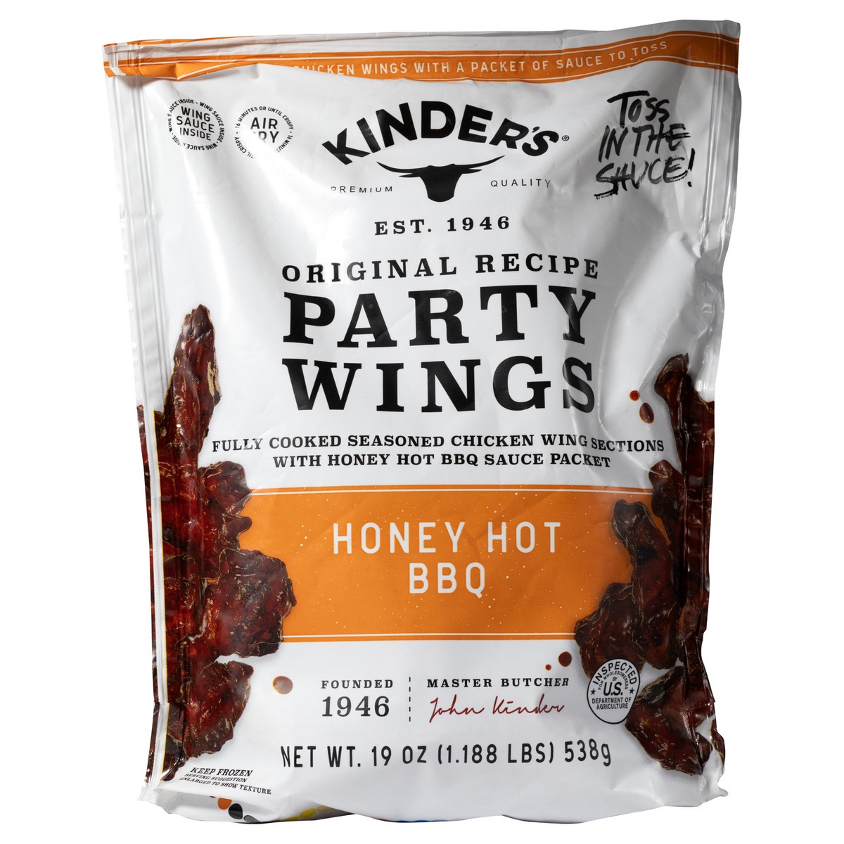 slide 2 of 2, Kinder's Chicken Party Wings, Honey Hot, 19 oz