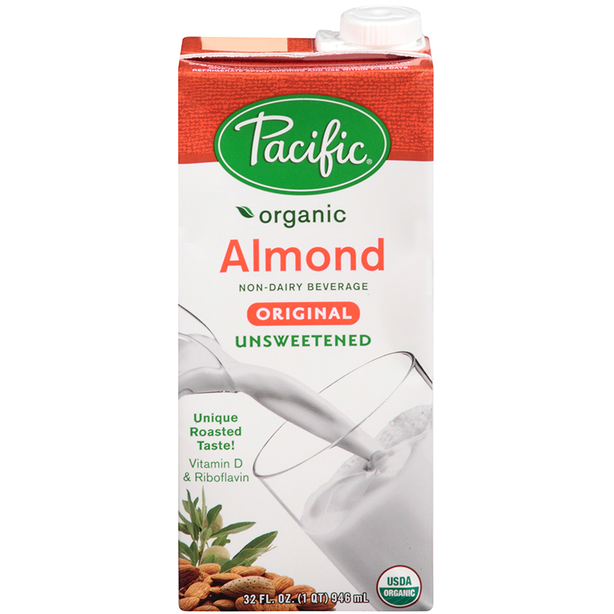 slide 1 of 9, Pacific Foods Organic Unsweetened Almond Original Plant-Based Beverage, 1 qt