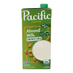 Pacific Foods Organic Unsweetened Almond Milk, Plant Based Milk, 32 oz Carton