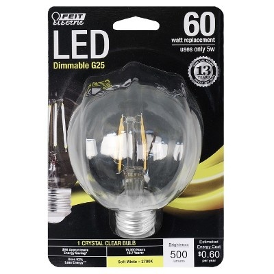 slide 1 of 1, Feit Electric G25 60-Watt Dimmable Filament LED Decorative Light Bulb Medium Base 2700K - Clear, 1 ct