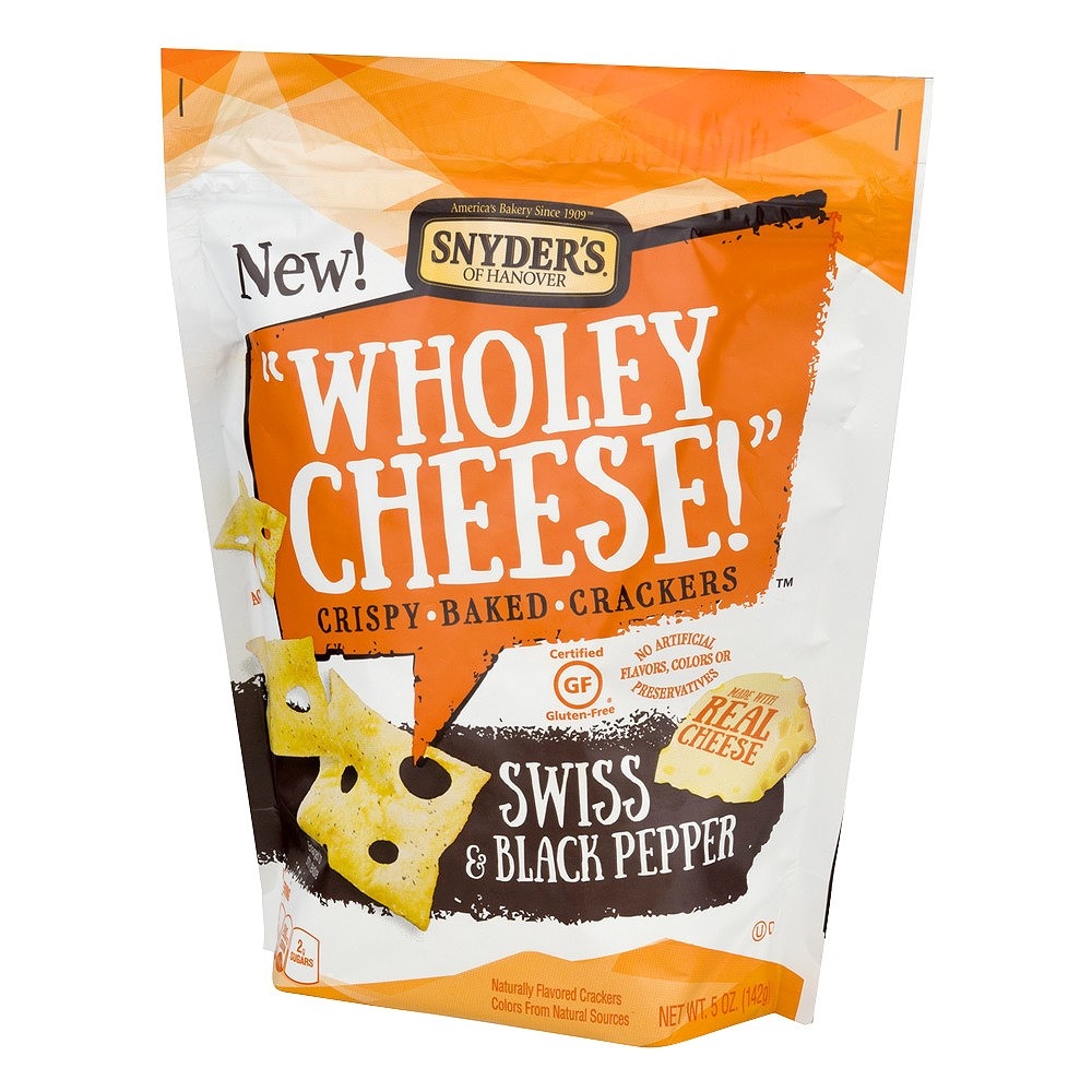 slide 2 of 5, Snyder's of Hanover Wholey Cheese! Swiss & Black Pepper Crispy Baked Crackers, 5 oz