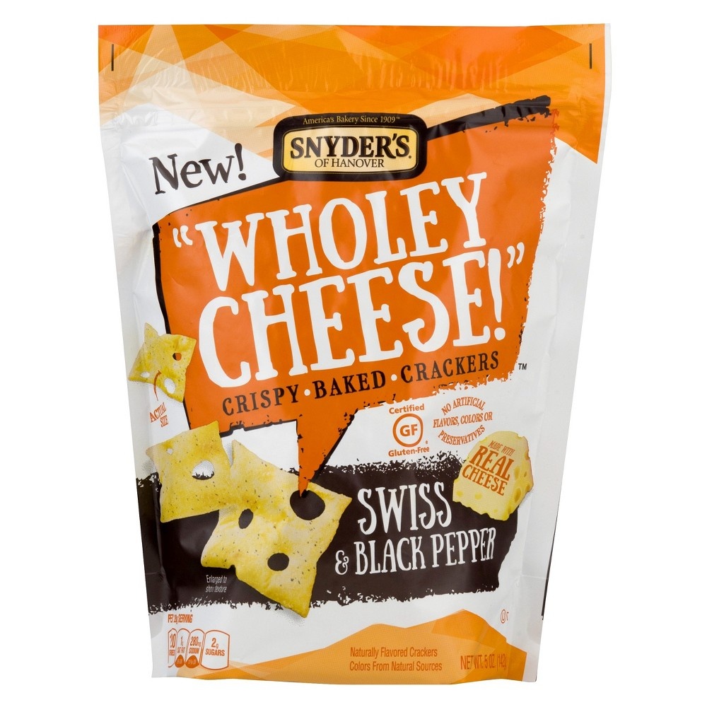 slide 3 of 5, Snyder's of Hanover Wholey Cheese! Swiss & Black Pepper Crispy Baked Crackers, 5 oz