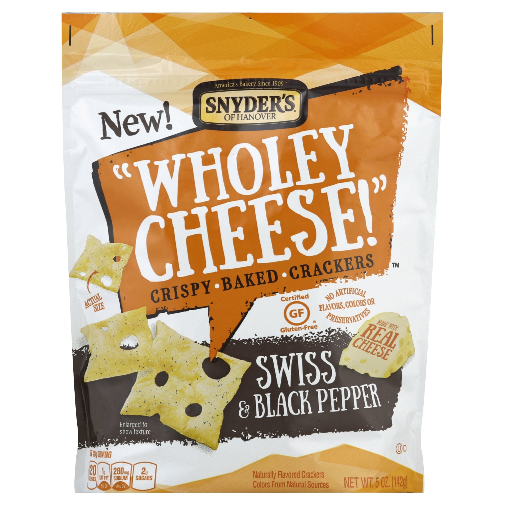 slide 1 of 5, Snyder's of Hanover Wholey Cheese! Swiss & Black Pepper Crispy Baked Crackers, 5 oz