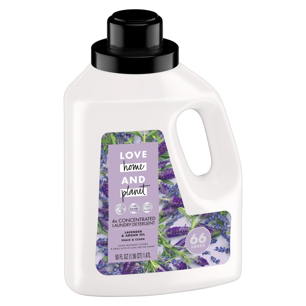 slide 4 of 4, Love Home and Planet Lavender & Argan Oil Liquid Laundry Detergent 66 Loads, 50 oz