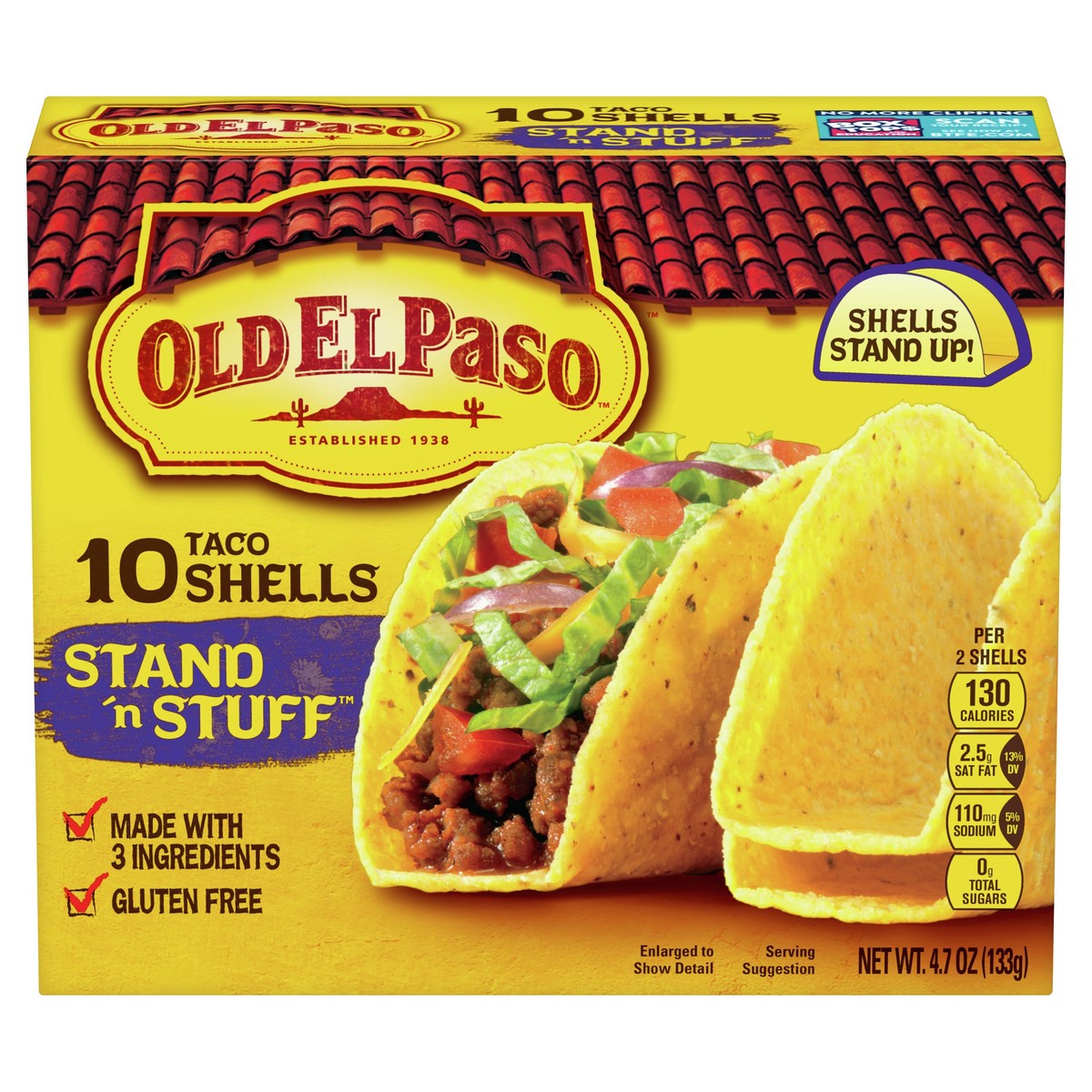 slide 1 of 1, Old El Paso Gluten Free Stand 'n Stuff Yellow Corn Taco Shells, 10 ct