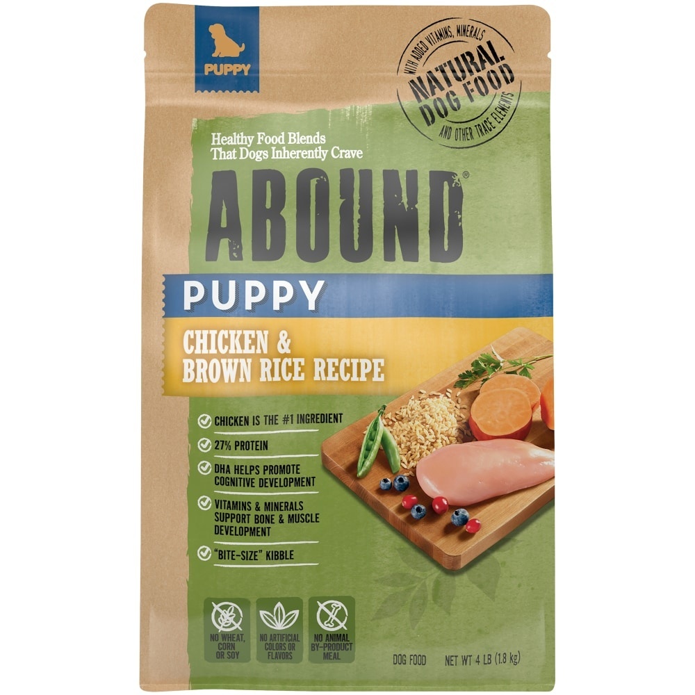 slide 1 of 1, Abound Chicken & Brown Rice Recipe Dry Puppy Food, 4 lb