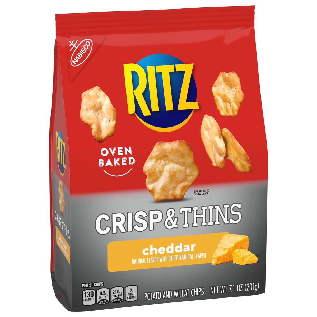 slide 2 of 14, RITZ Crisp and Thins Cheddar Chips, 7.1 oz, 0.44 lb