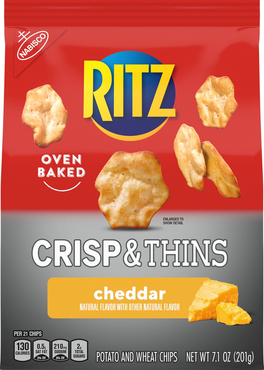 slide 6 of 14, RITZ Crisp and Thins Cheddar Chips, 7.1 oz, 0.44 lb