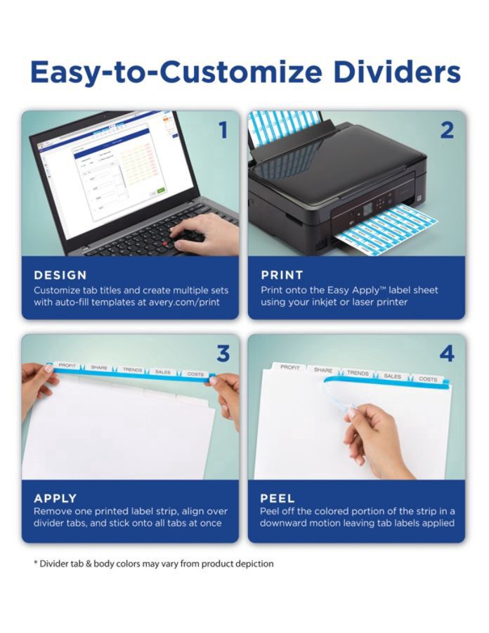 slide 6 of 7, Avery 5-Tab Print & Apply Clear Label Dividers, 5 ct