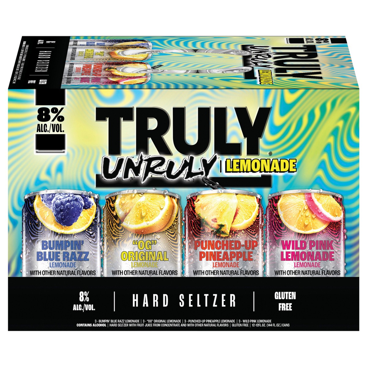 slide 11 of 13, TRULY Unruly Hard Seltzer Lemonade Variety Pack 8% ABV (12 fl. oz. Can, 12pk.), 12 ct; 12 oz