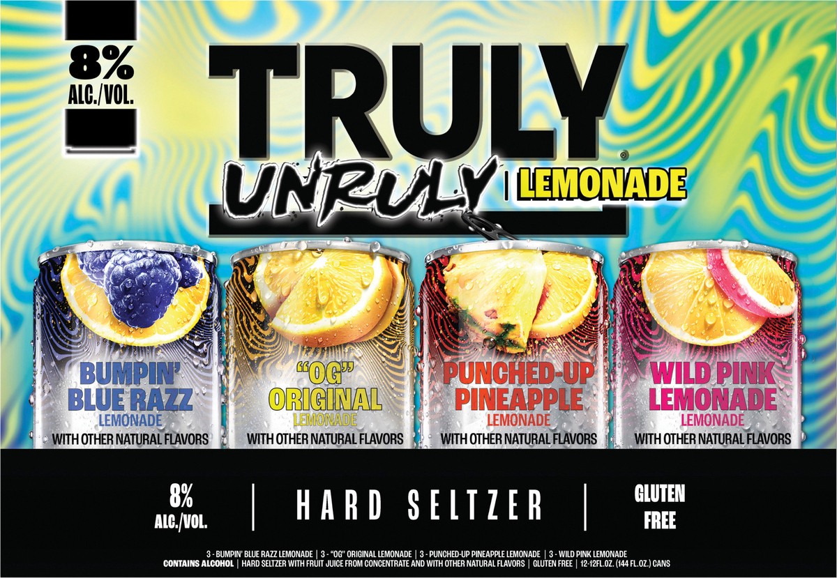 slide 6 of 13, TRULY Unruly Hard Seltzer Lemonade Variety Pack 8% ABV (12 fl. oz. Can, 12pk.), 12 ct; 12 oz