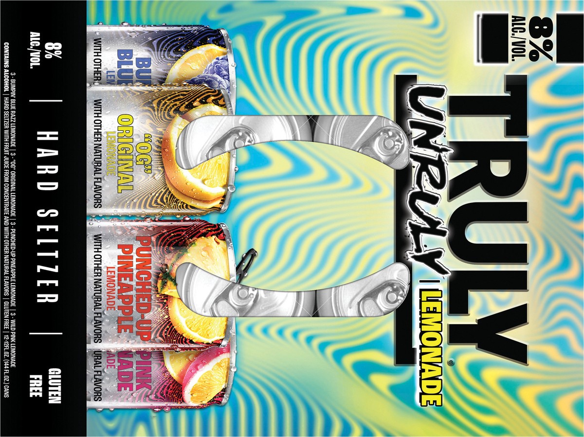 slide 13 of 13, TRULY Unruly Hard Seltzer Lemonade Variety Pack 8% ABV (12 fl. oz. Can, 12pk.), 12 ct; 12 oz