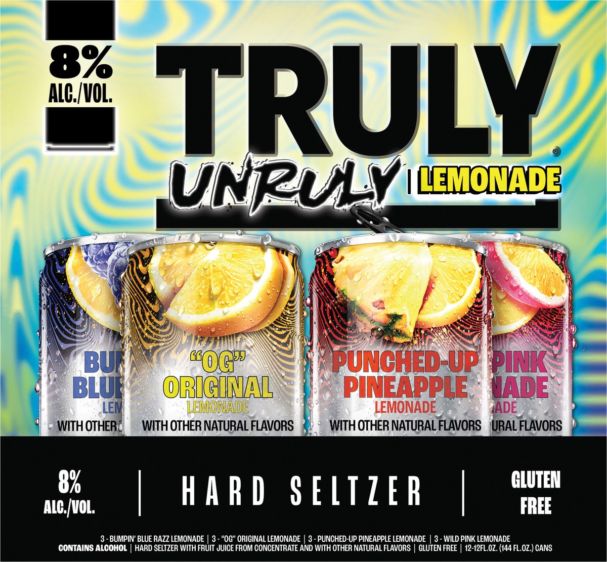 slide 2 of 13, TRULY Unruly Hard Seltzer Lemonade Variety Pack 8% ABV (12 fl. oz. Can, 12pk.), 12 ct; 12 oz