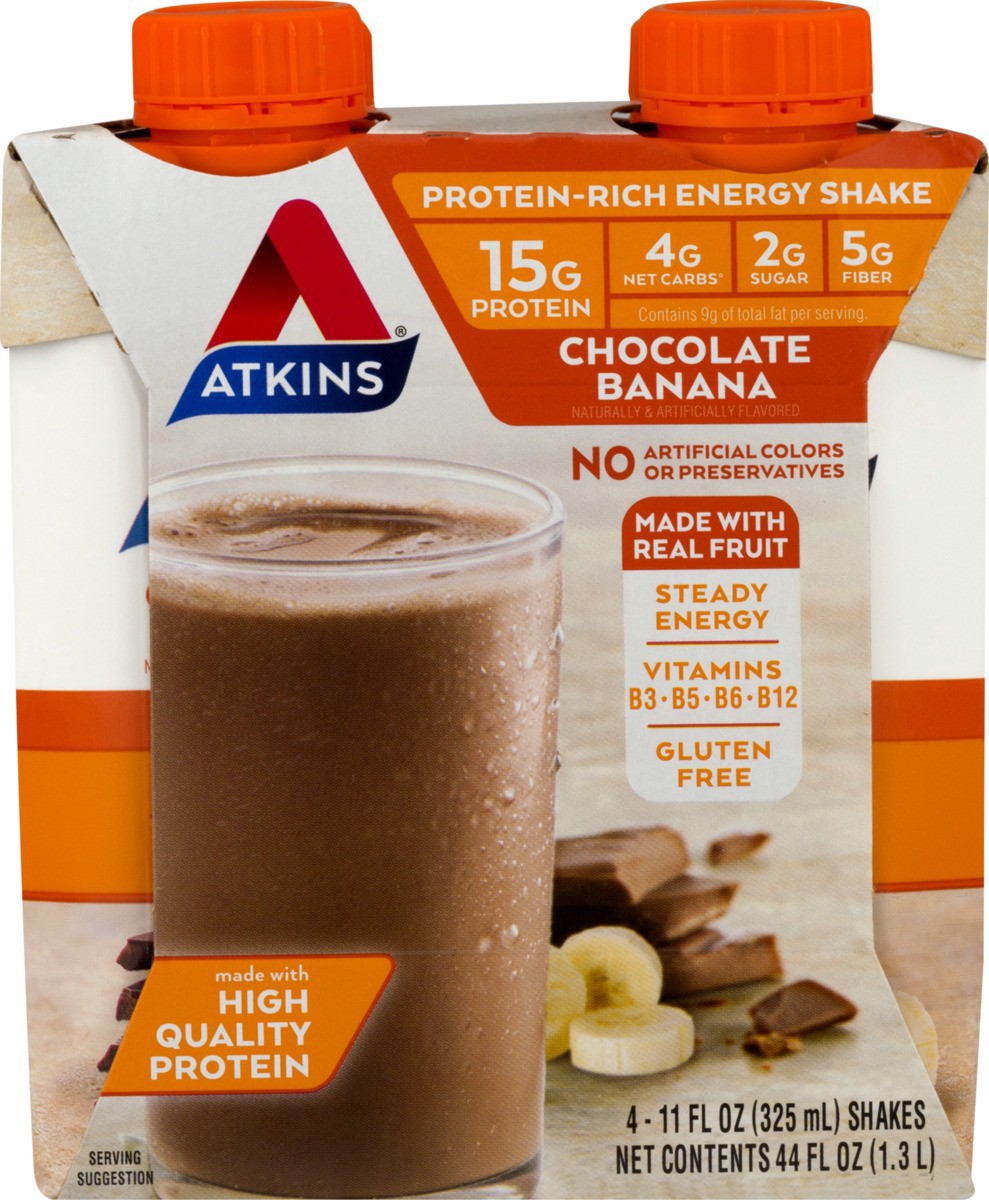 slide 14 of 18, Atkins Protein-Rich Energy Shake Chocolate Banana, 4 ct; 11 fl oz