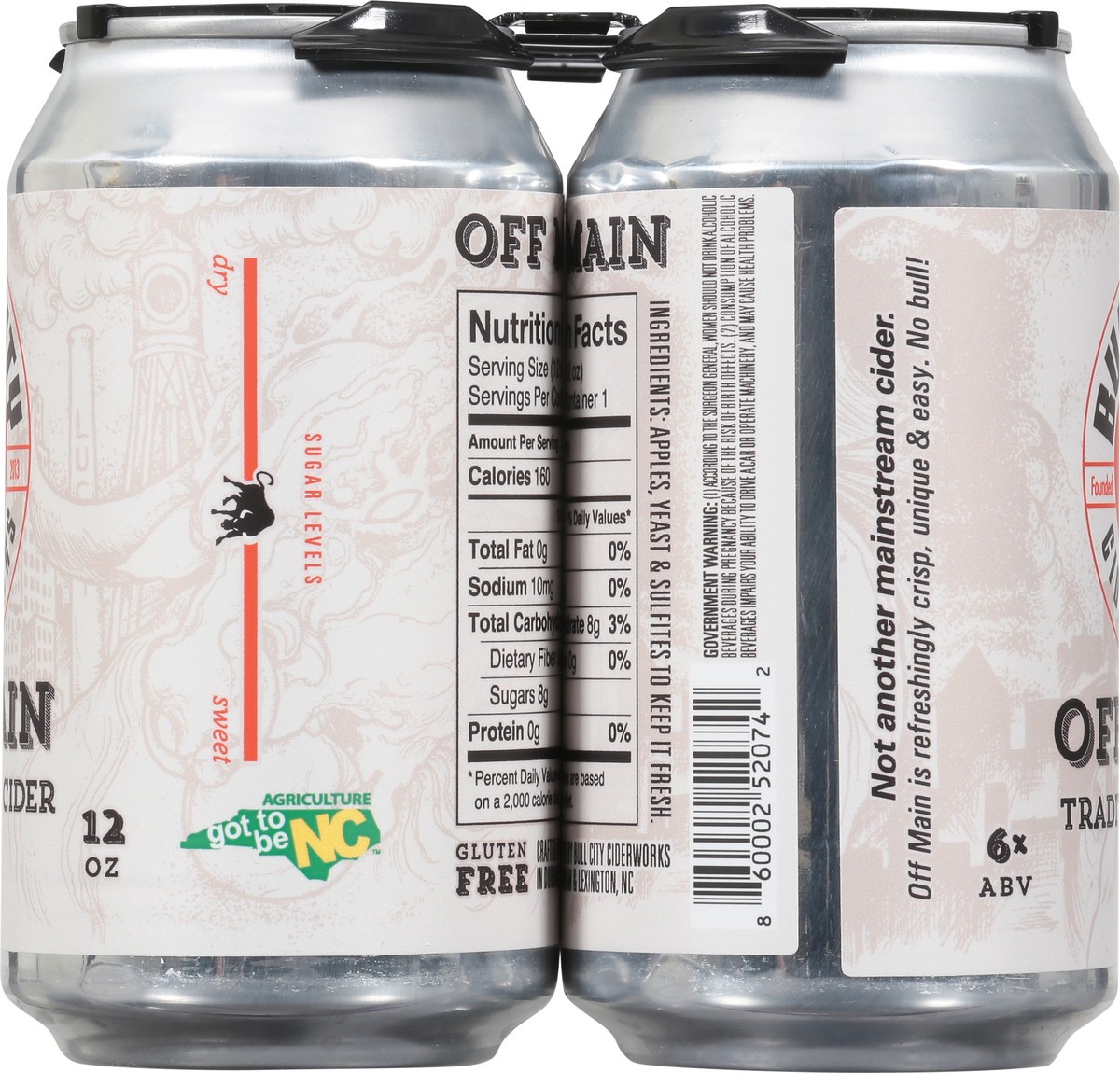 slide 9 of 14, Bull City Ciderworks Off Main Traditional Cider 6 - 12 oz Cans, 6 ct