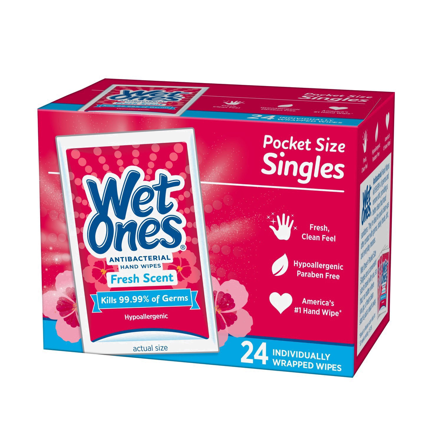 slide 63 of 114, Wet Ones Antibacterial Hand Wipes Fresh Scent Individually Wrapped Single - 24 Count, 24 ct