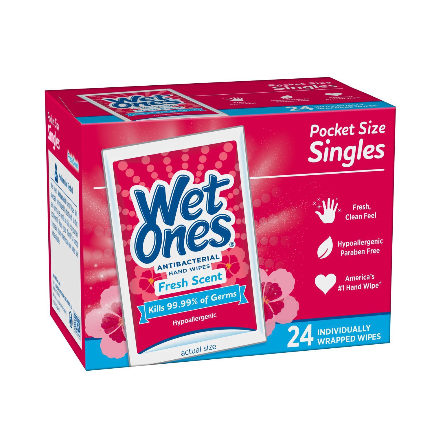 slide 45 of 114, Wet Ones Antibacterial Hand Wipes Fresh Scent Individually Wrapped Single - 24 Count, 24 ct