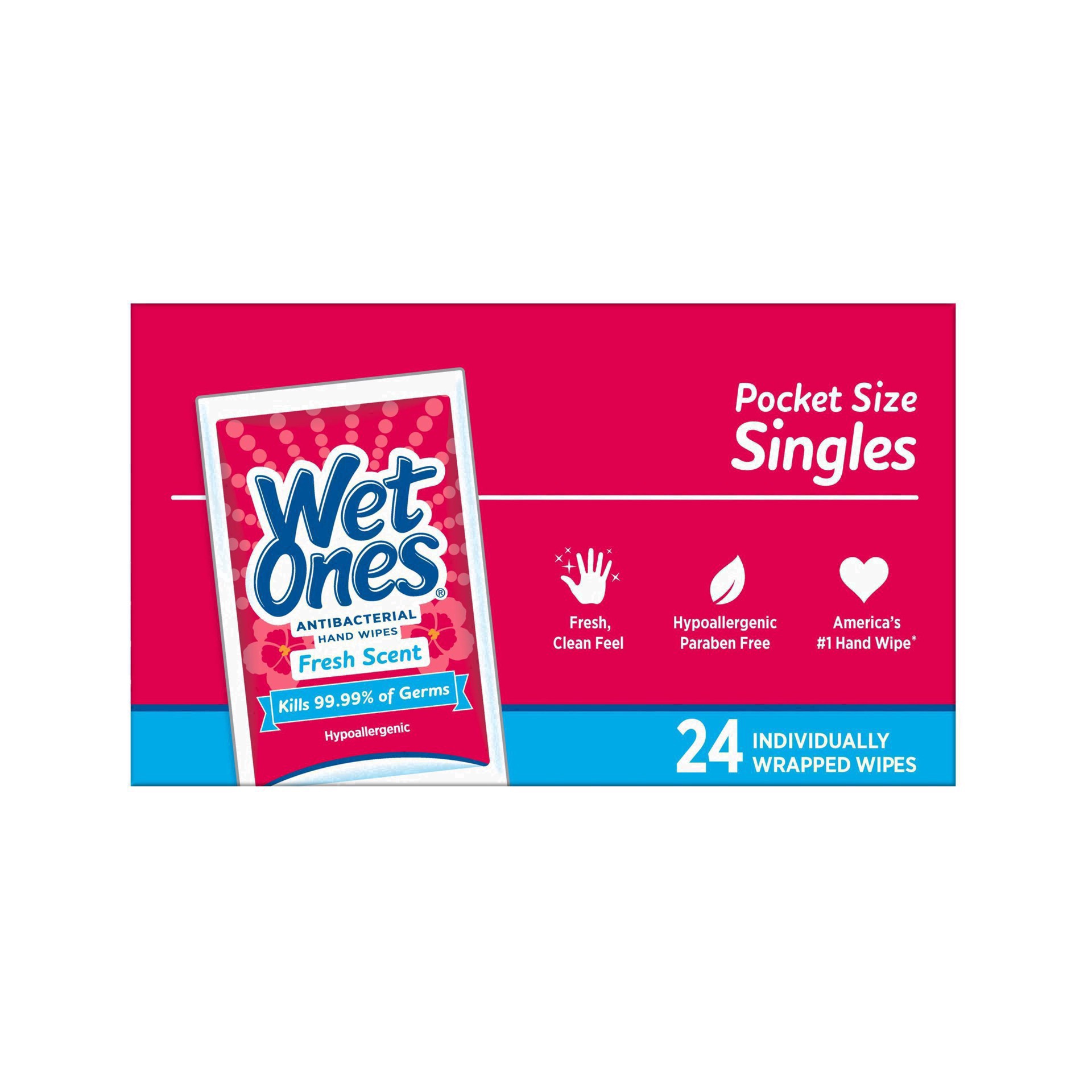 slide 107 of 114, Wet Ones Antibacterial Hand Wipes Fresh Scent Individually Wrapped Single - 24 Count, 24 ct