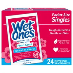 Wet Ones Antibacterial Singles Individually Wrapped Fresh Scent Hand Wipes