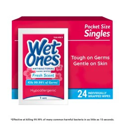 Wet Ones Antibacterial Singles Individually Wrapped Fresh Scent Hand Wipes