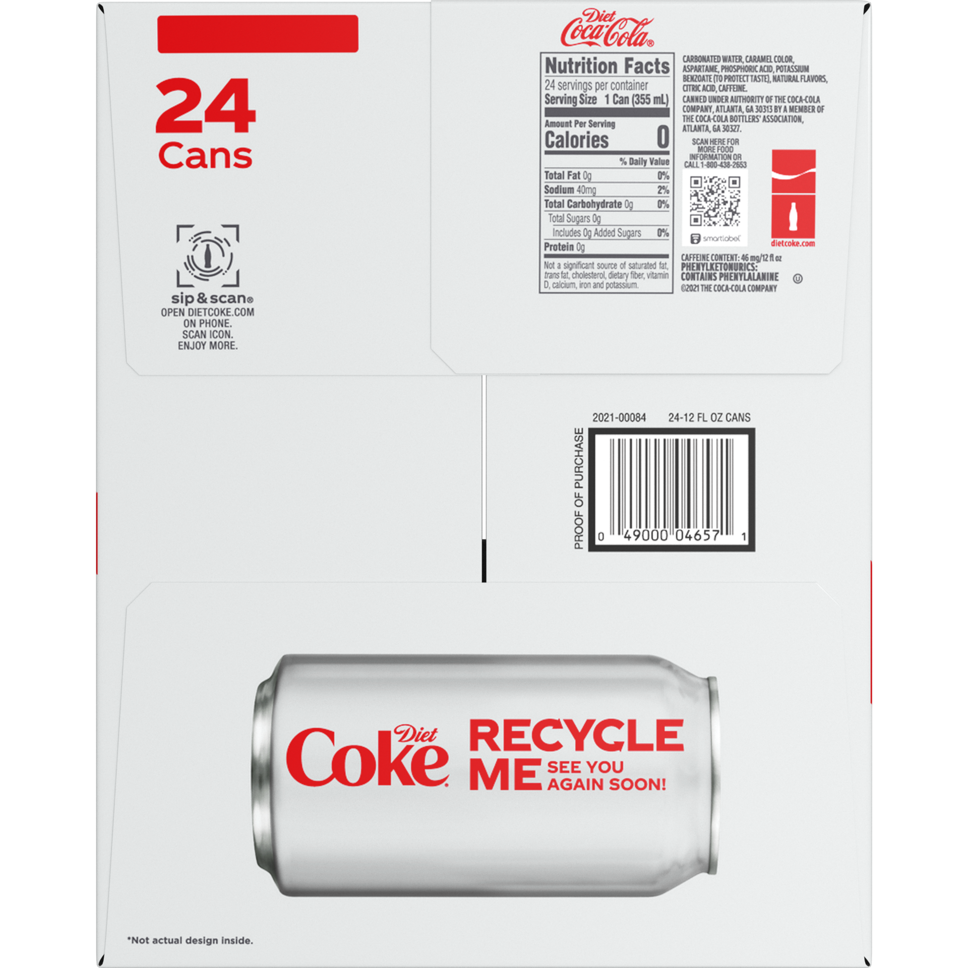 slide 2 of 5, Diet Coke Soda Soft Drink, 12 fl oz, 24 Pack, 288 fl. oz