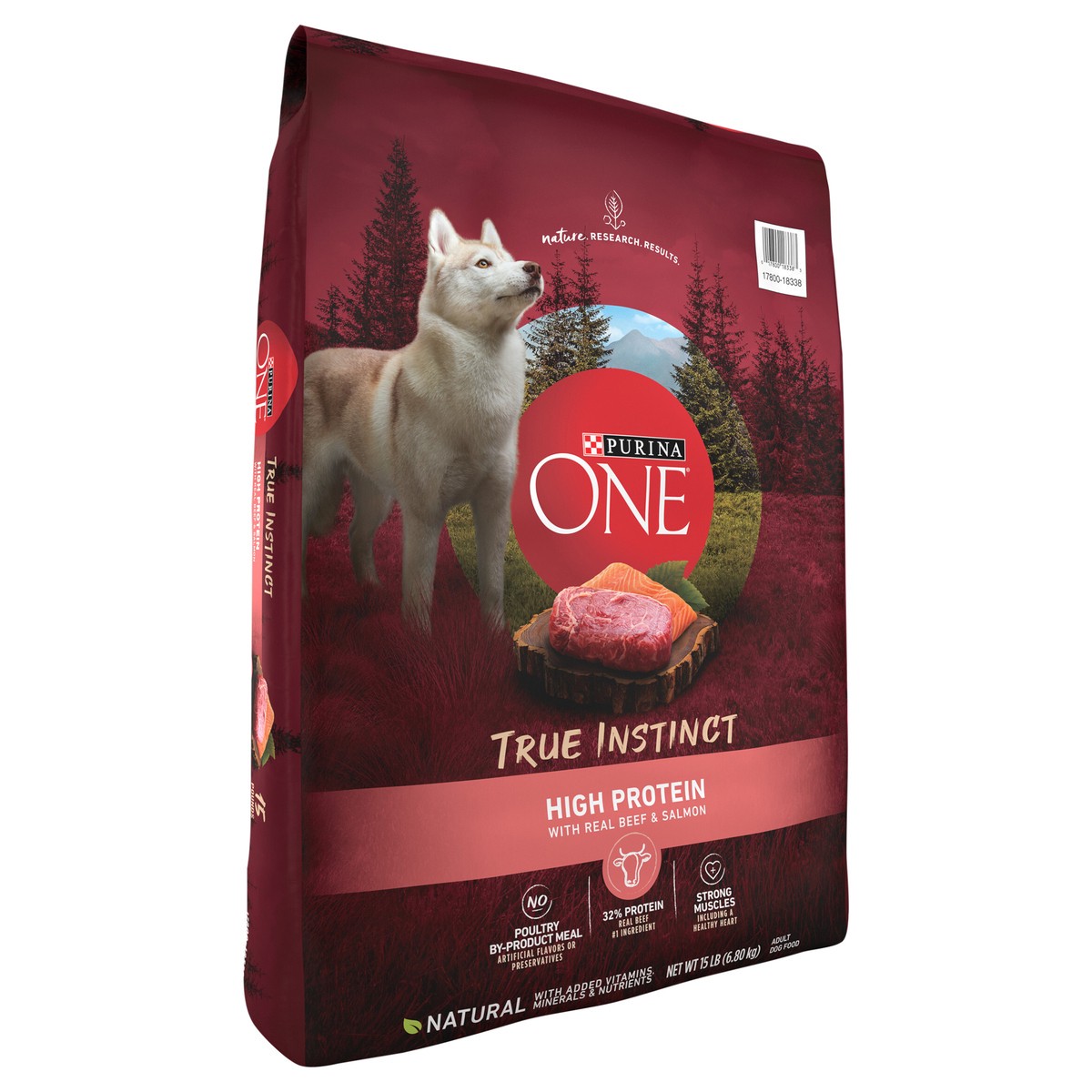 slide 8 of 8, ONE Purina ONE Natural High Protein Dry Dog Food Dry True Instinct with Real Beef and Salmon With Bone Broth and Added Vitamins, Minerals and Nutrients, 15 lb