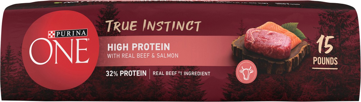 slide 5 of 8, ONE Purina ONE Natural High Protein Dry Dog Food Dry True Instinct with Real Beef and Salmon With Bone Broth and Added Vitamins, Minerals and Nutrients, 15 lb