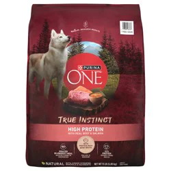 Purina ONE Natural High Protein Dry Dog Food Dry True Instinct with Real Beef and Salmon With Bone Broth and Added Vitamins, Minerals and Nutrients