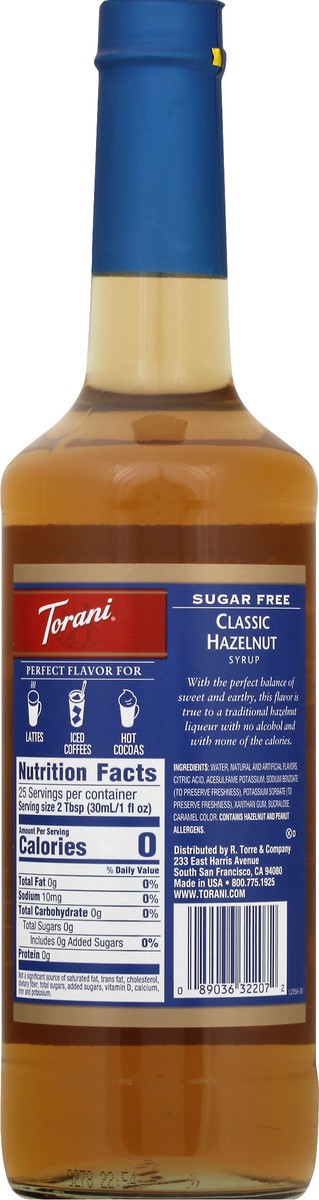 slide 10 of 13, Torani Sugar Free Classic Hazelnut Syrup - 750 ml, 750 ml