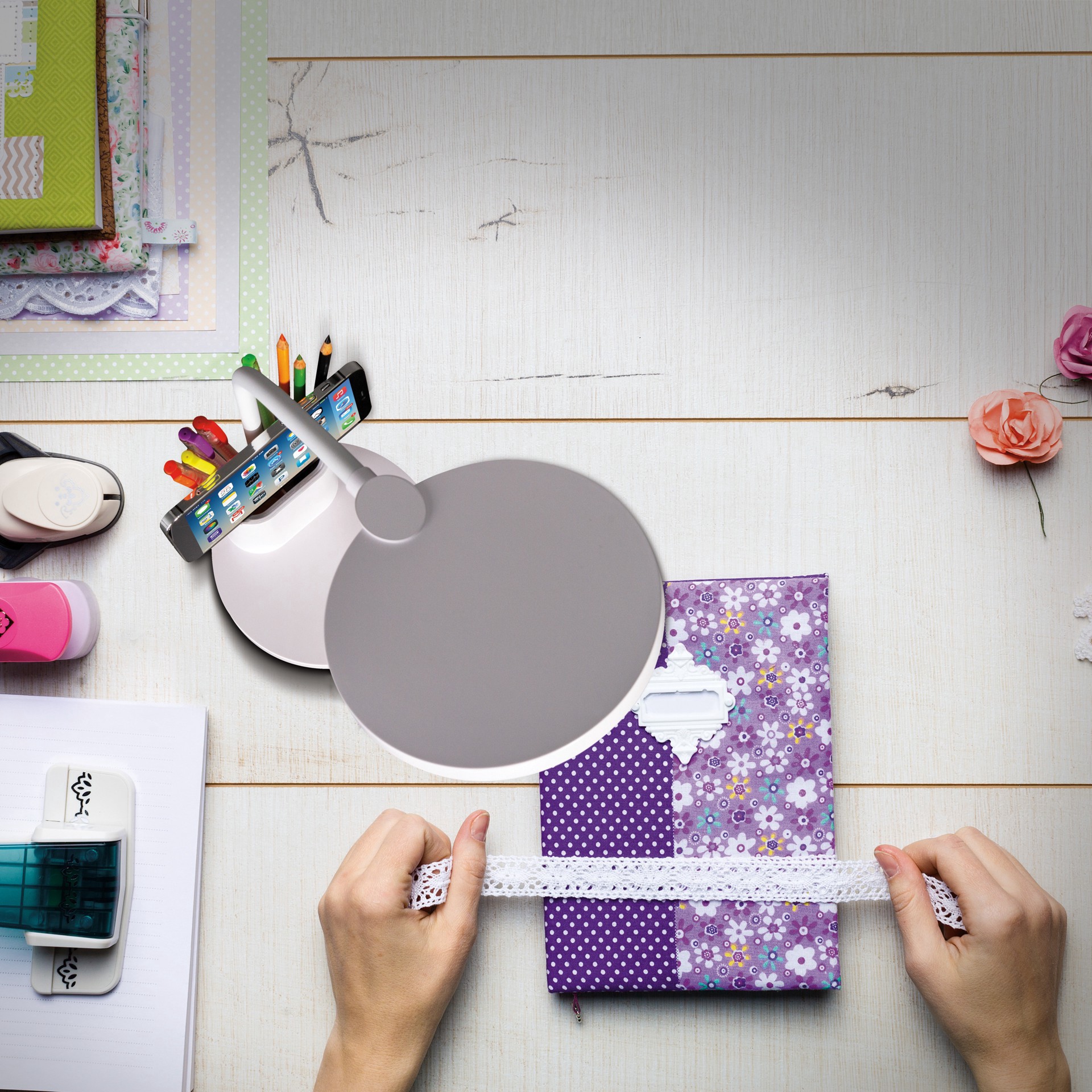 slide 2 of 7, Ott Lite Ottlite Rechargeable Led Lamp With Phone Holder, 5.375 in