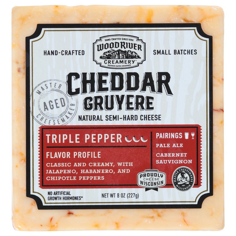 slide 1 of 1, Wood River Creamery Cheddar Gruyere Triple Pepper Cheese 8 oz, 8 oz