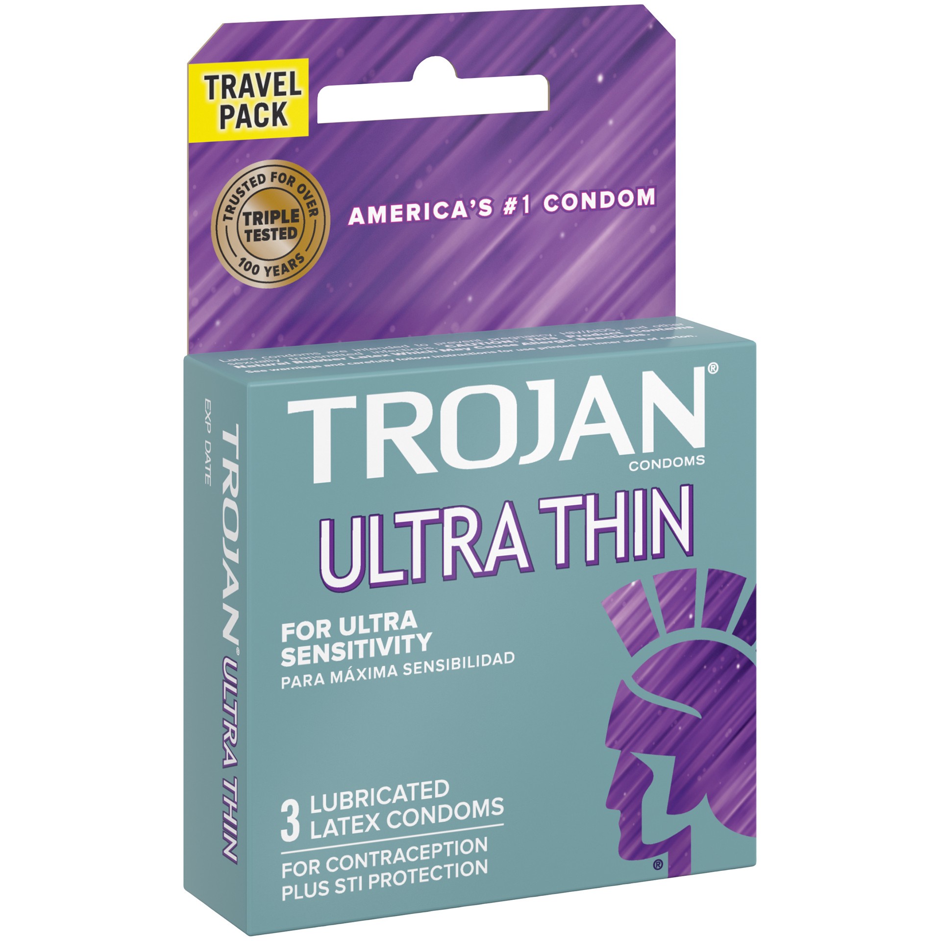 slide 3 of 4, Trojan Ultra Thin Lubricated Condoms, 3ct Travel Pack, 3 ct