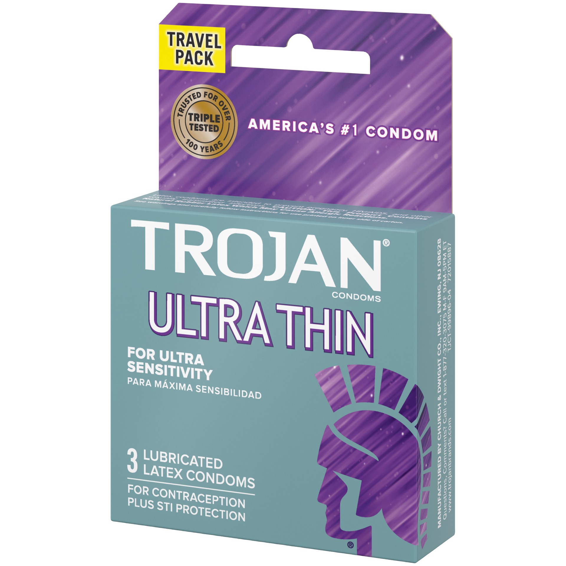 slide 4 of 4, Trojan Ultra Thin Lubricated Condoms, 3ct Travel Pack, 3 ct