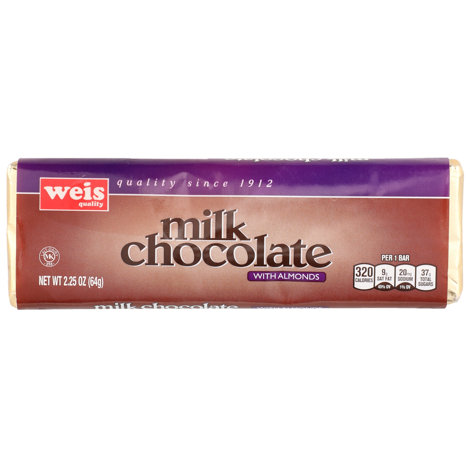 slide 1 of 1, Weis Quality Almond Milk Chocolate Bar, 2.25 oz