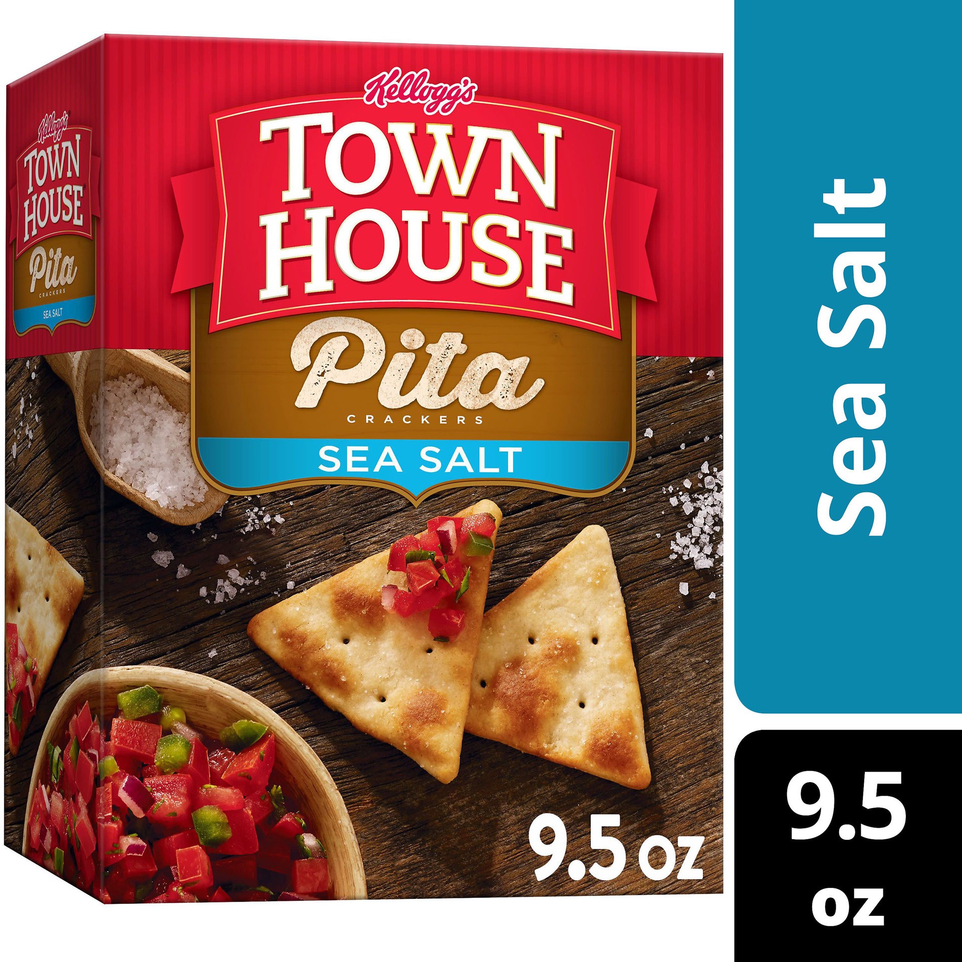 slide 1 of 5, Town House Pita Oven Baked Crackers, Lunch Snacks, Snack Crackers, Sea Salt, 9.5oz Box, 1 Box, 9.5 oz