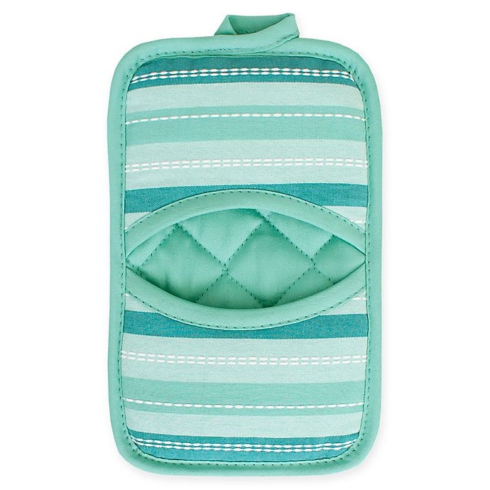 slide 1 of 1, KitchenSmart Colors Multi Stripe Pocket Pot Mitt - Surf/Atlantic, 1 ct