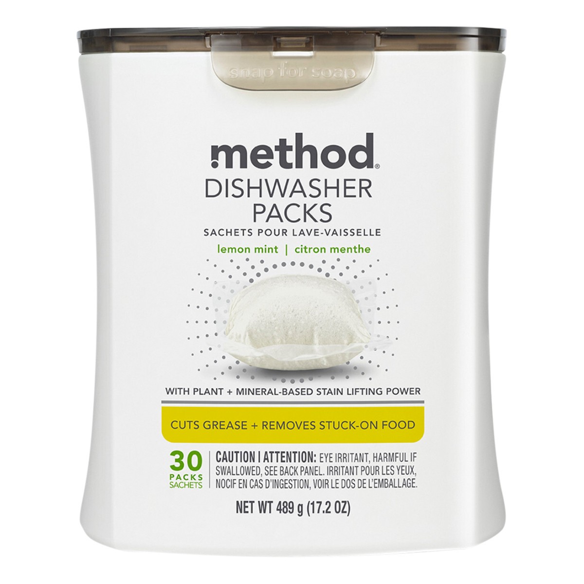 slide 4 of 6, Method Dishwasher Detergent Packs, Lemon Mint, 30 count, 30 ct