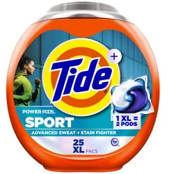 Tide Power Pods Sport Laundry Detergent Pacs, 25 Count, Advanced Sweat + Stain Fighter