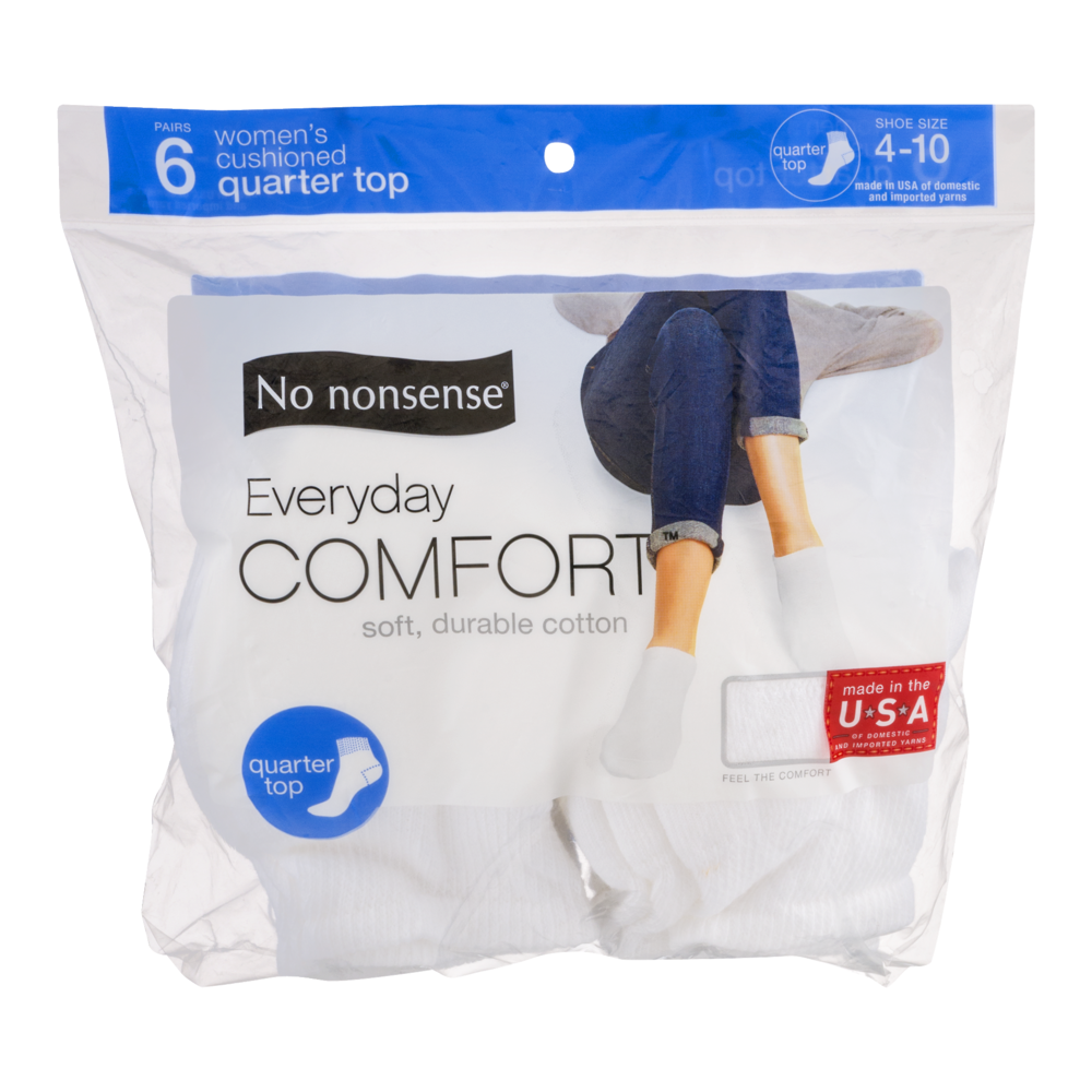 slide 1 of 1, No Nonsense Tights Women Quarter Top Cushioned Socks Shoe White Sizes 4-10, 6 ct