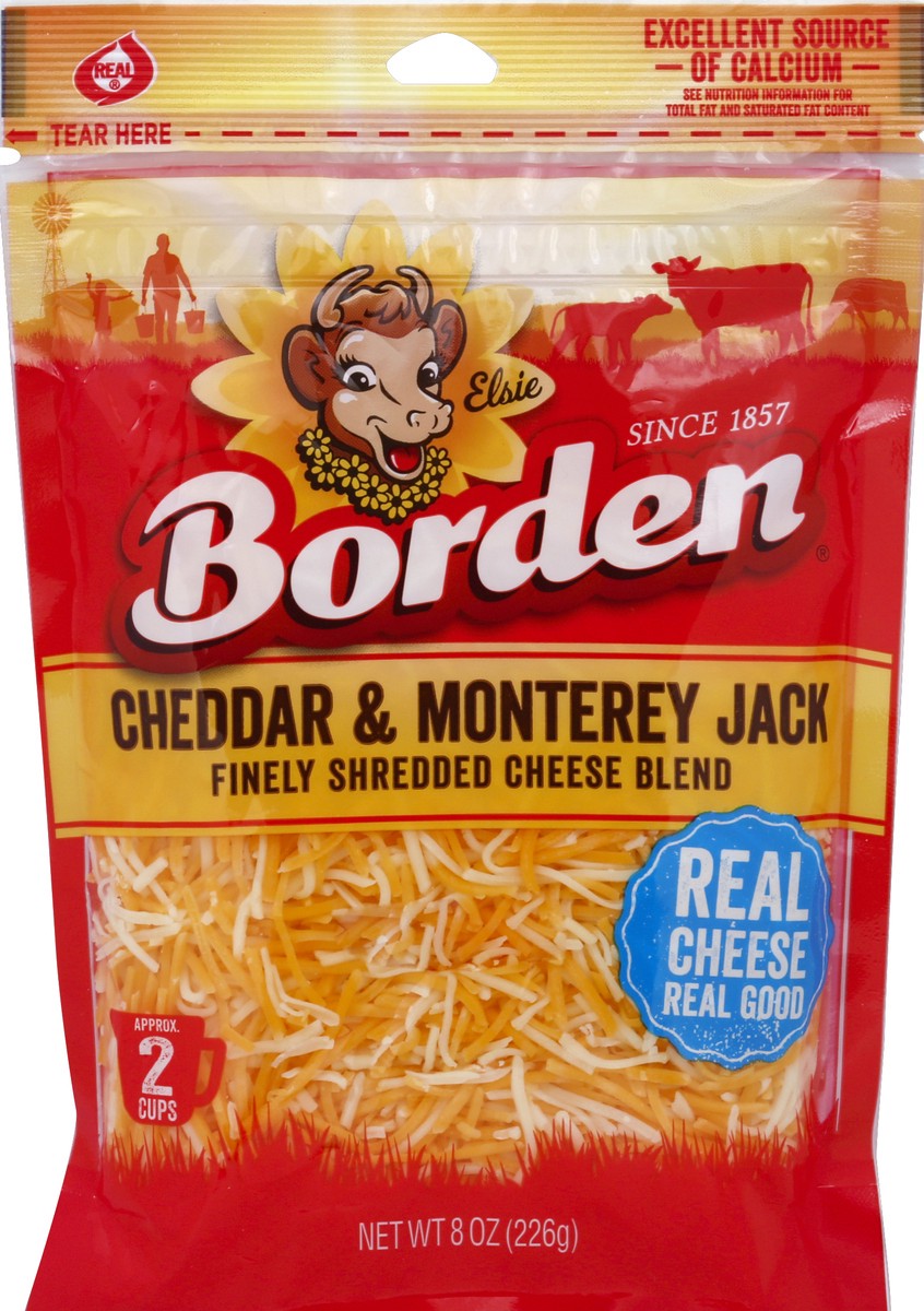 slide 2 of 2, Borden Natural Cheddar Jack Shredded, 8 oz